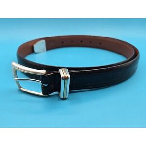 Onyx By Brighton Leather Belt Mens Size 42 Black / Silver / Gold Tone